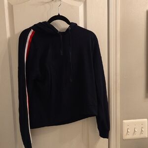 Navy Blue Hoodie with Red and White Stripe